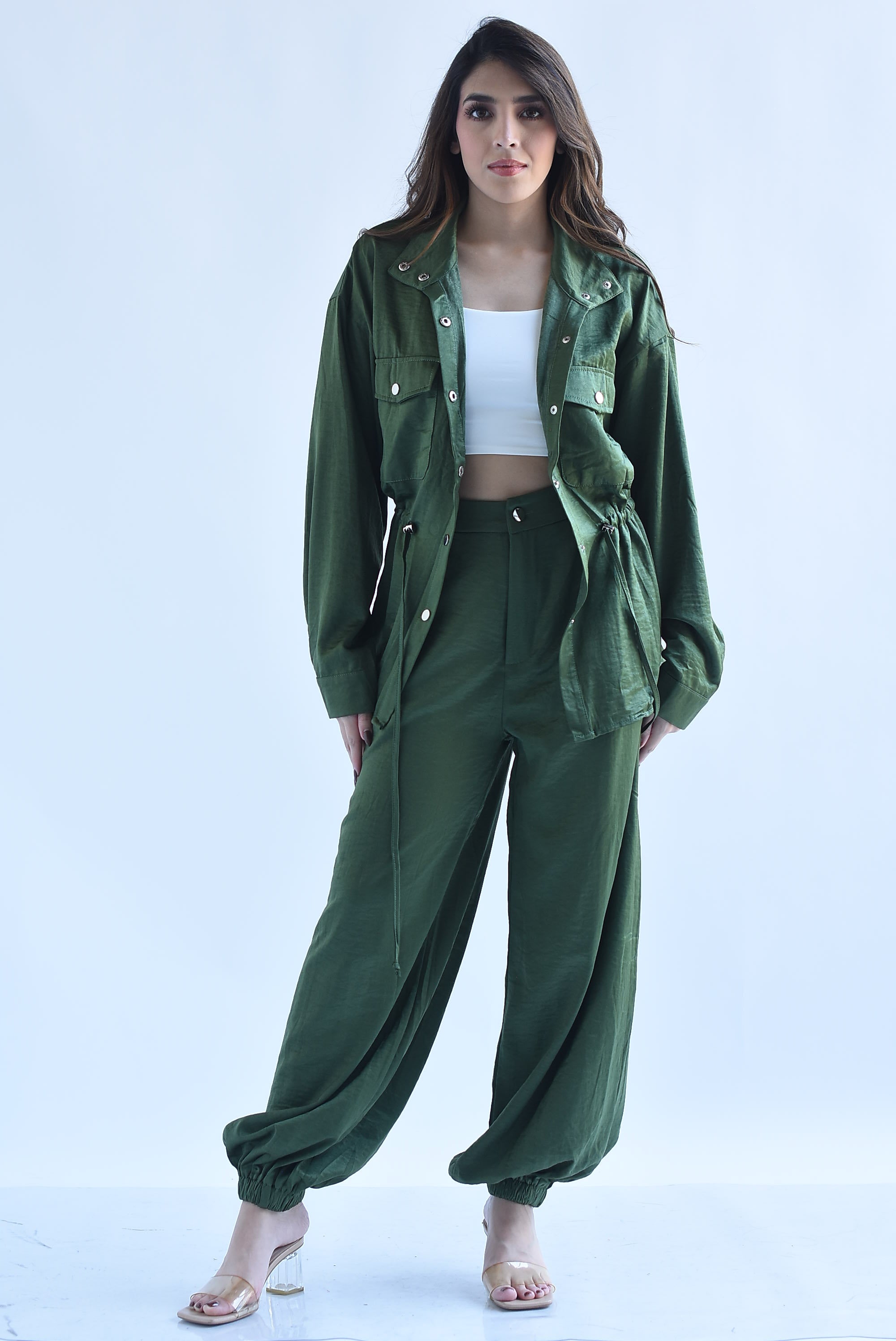 Set Pantalón globo y Chamarra jareta satín
