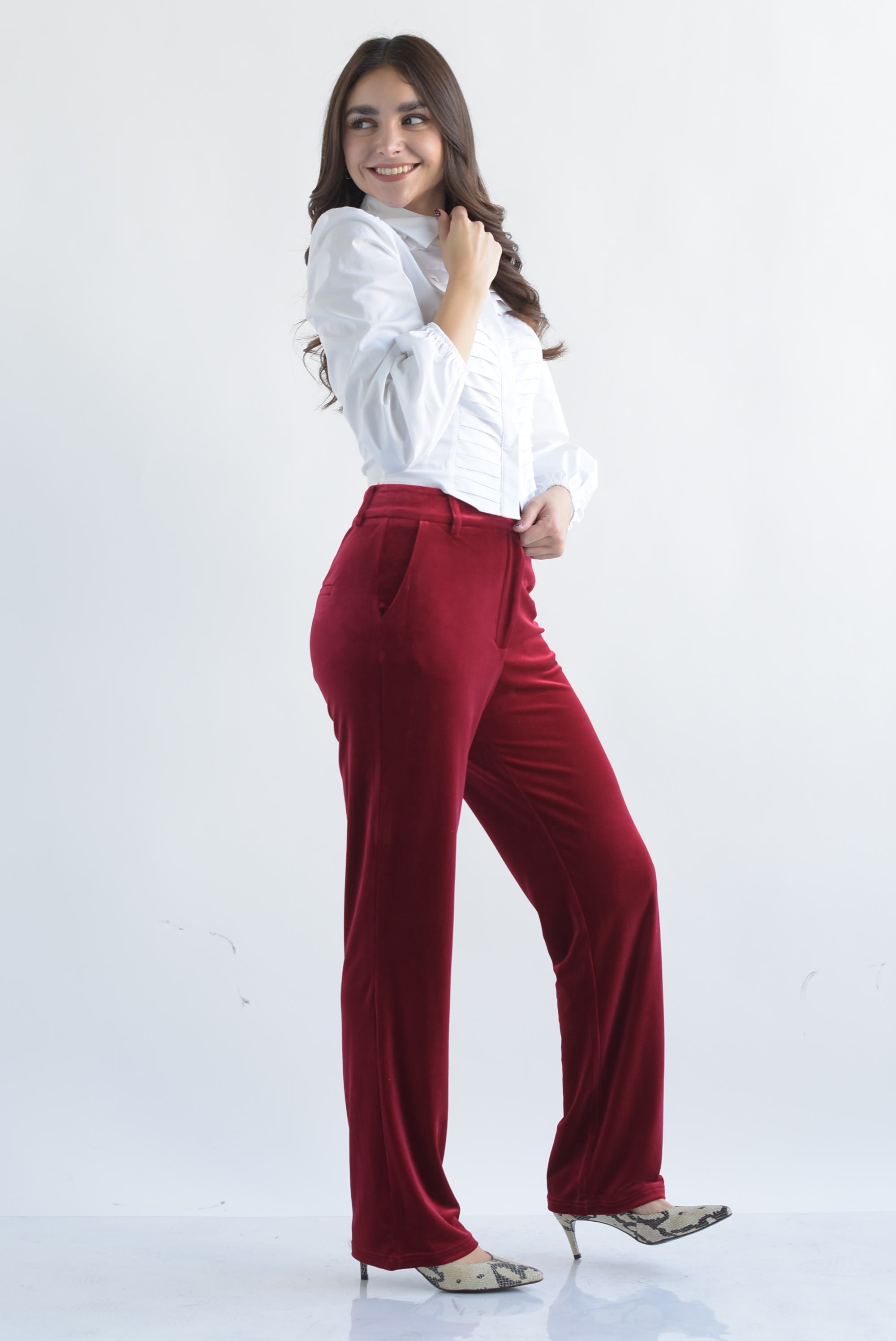 Set Pantalón recto y Blazer terciopelo Cherry Red