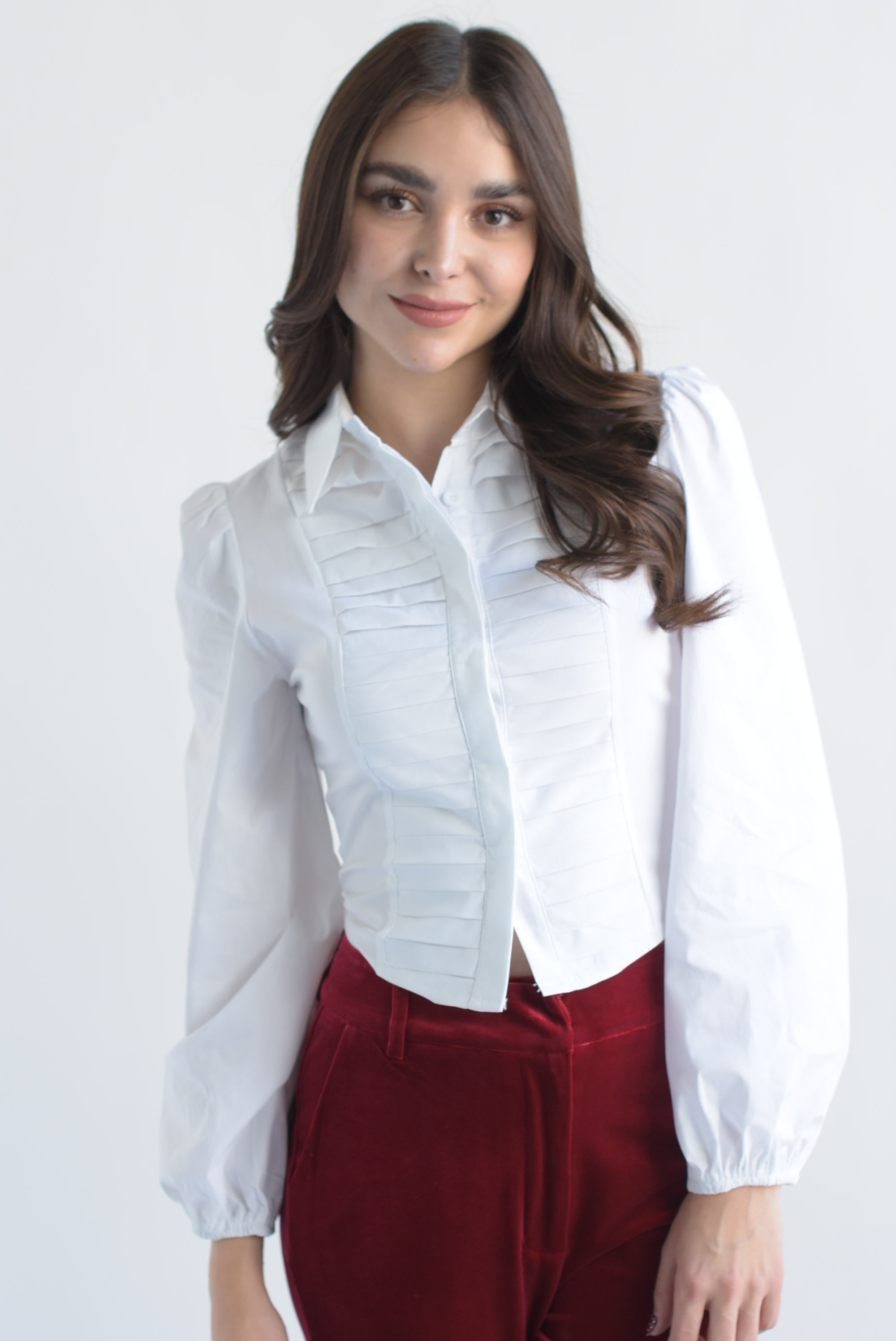 Camisa tablas manga puffy Blanca