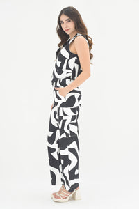 Fashion Styled Set Pantalón y Chaleco ondas Negro con Blanco