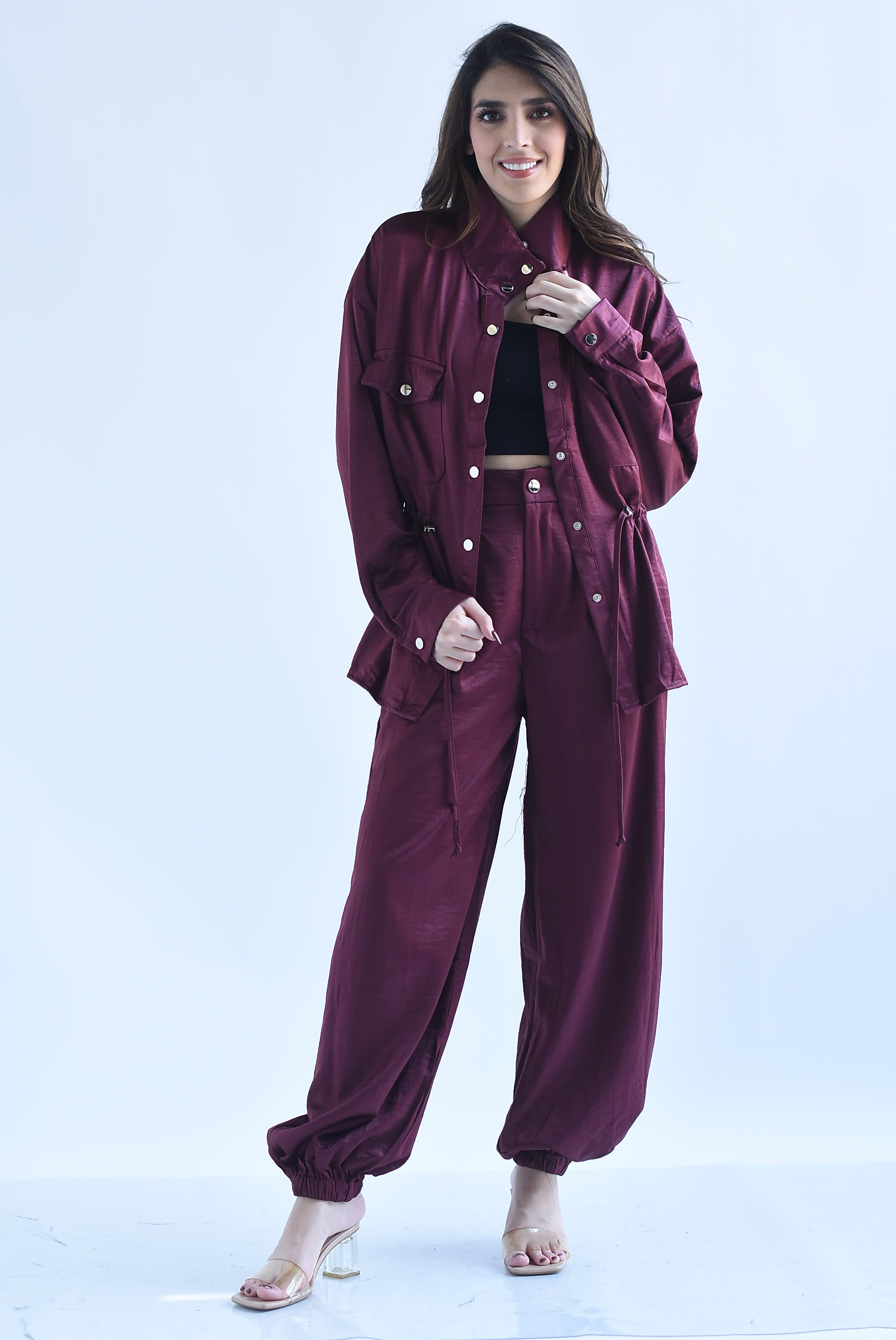 Set Pantalón globo y Chamarra jareta satín