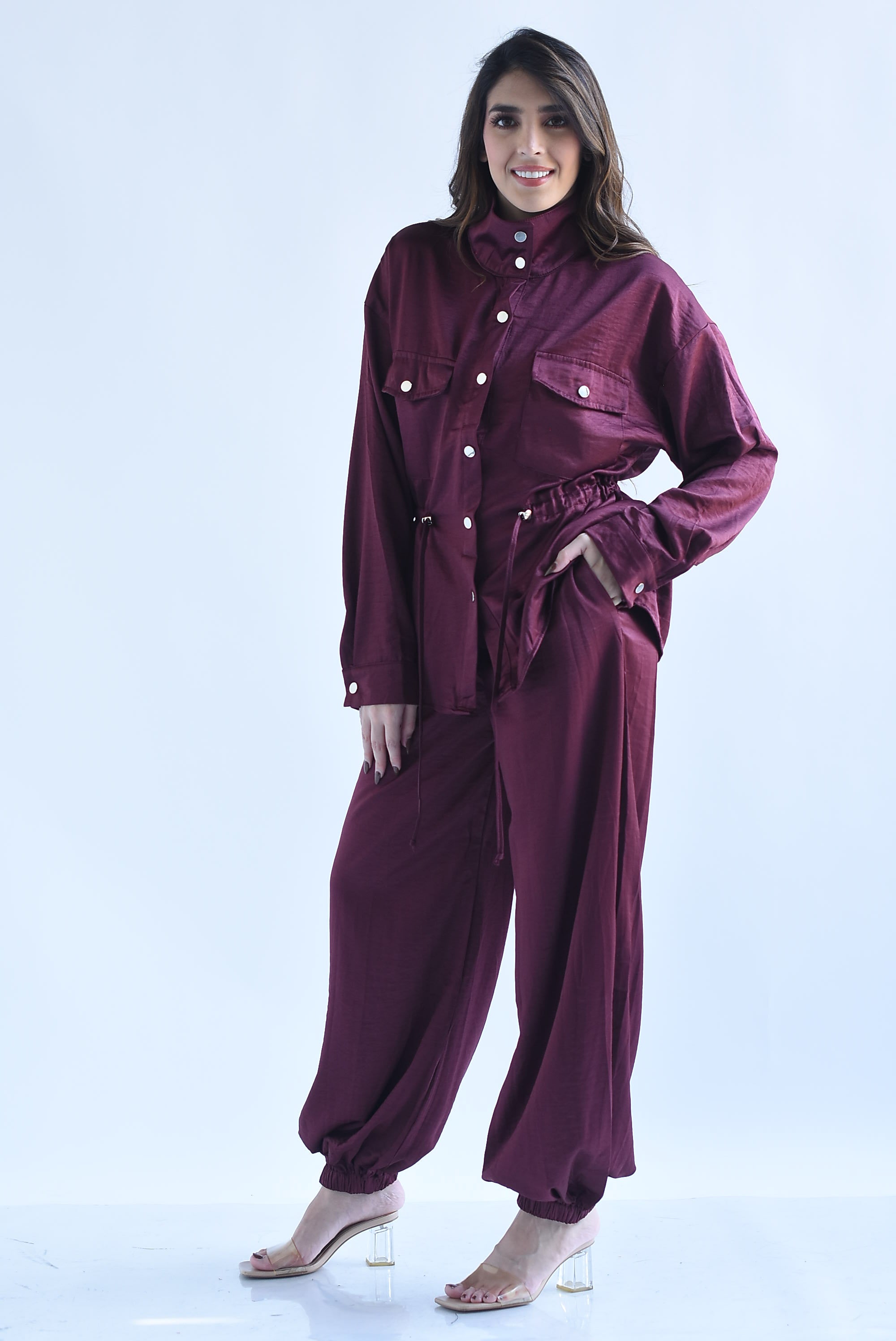 Set Pantalón globo y Chamarra jareta satín