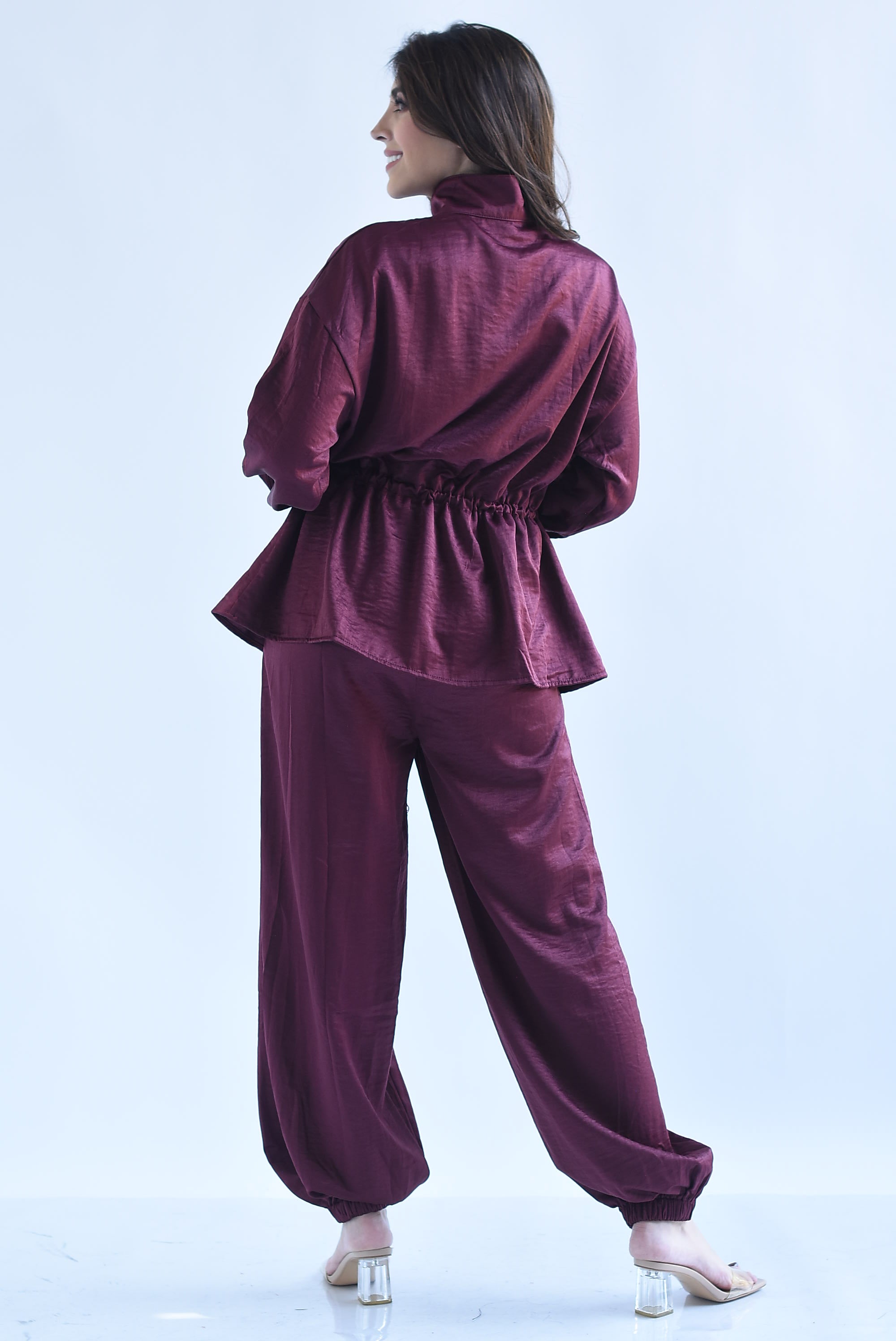 Set Pantalón globo y Chamarra jareta satín