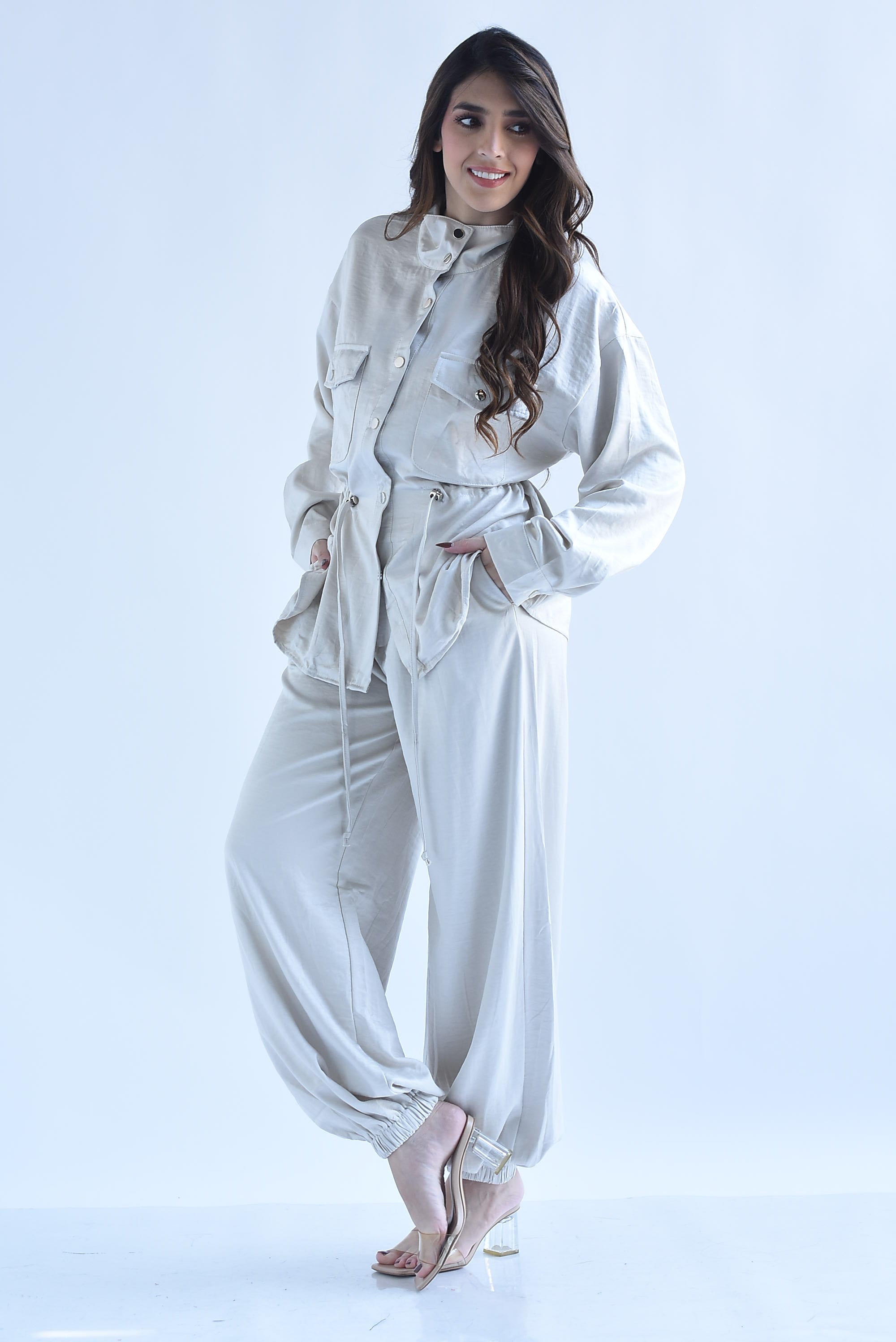 Set Pantalón globo y Chamarra jareta satín