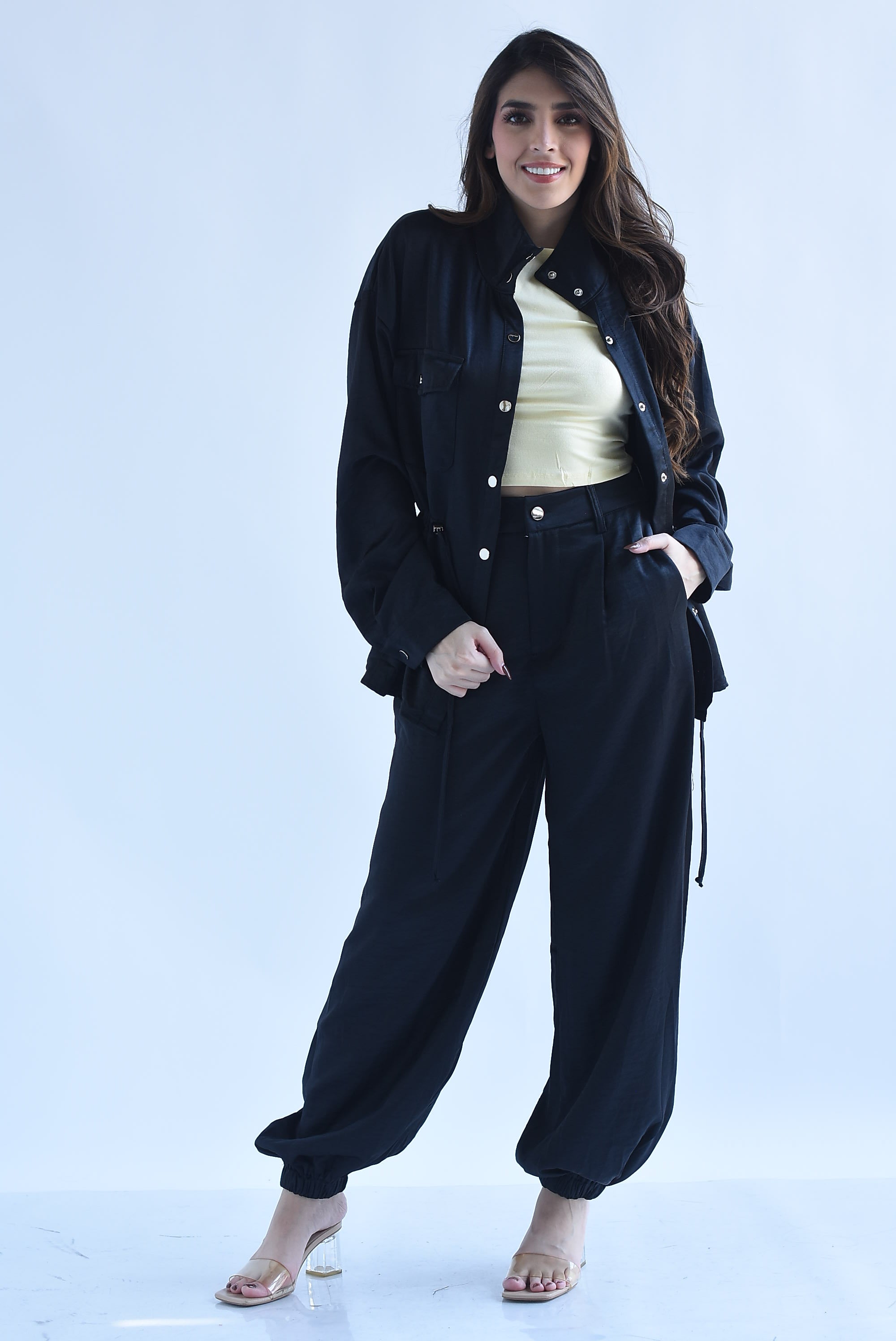 Set Pantalón globo y Chamarra jareta satín