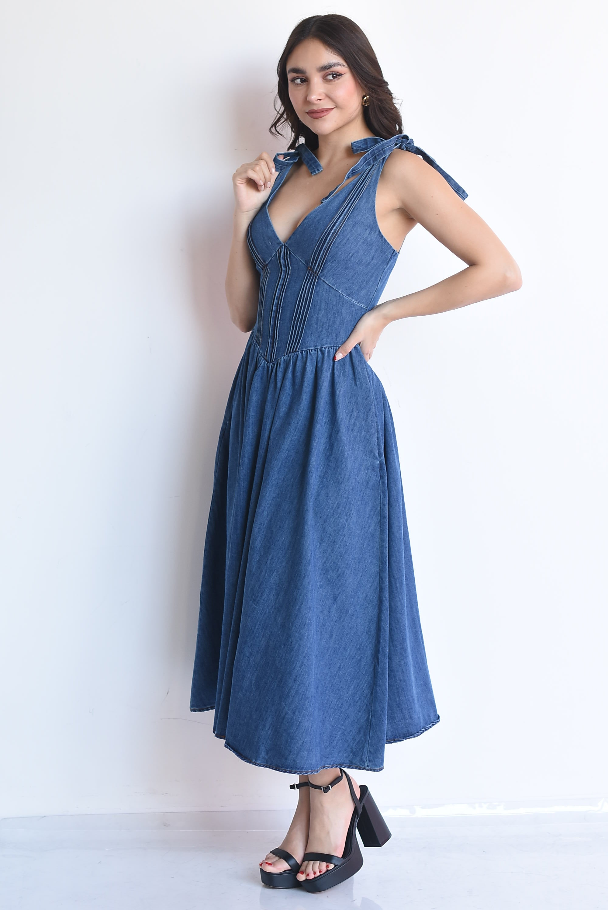 Vestido denim simulación corset
