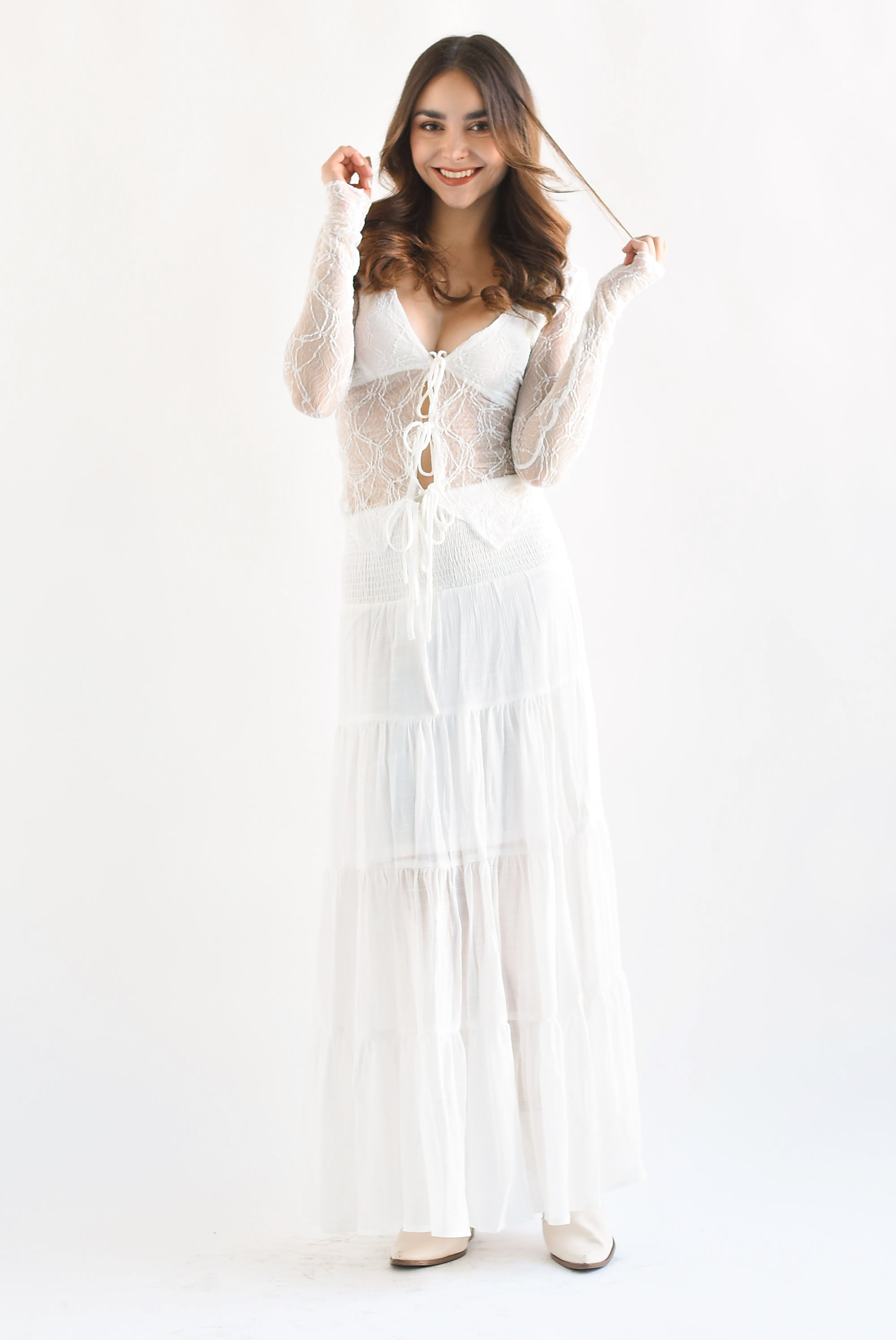 Falda boho pretina elástica Blanca
