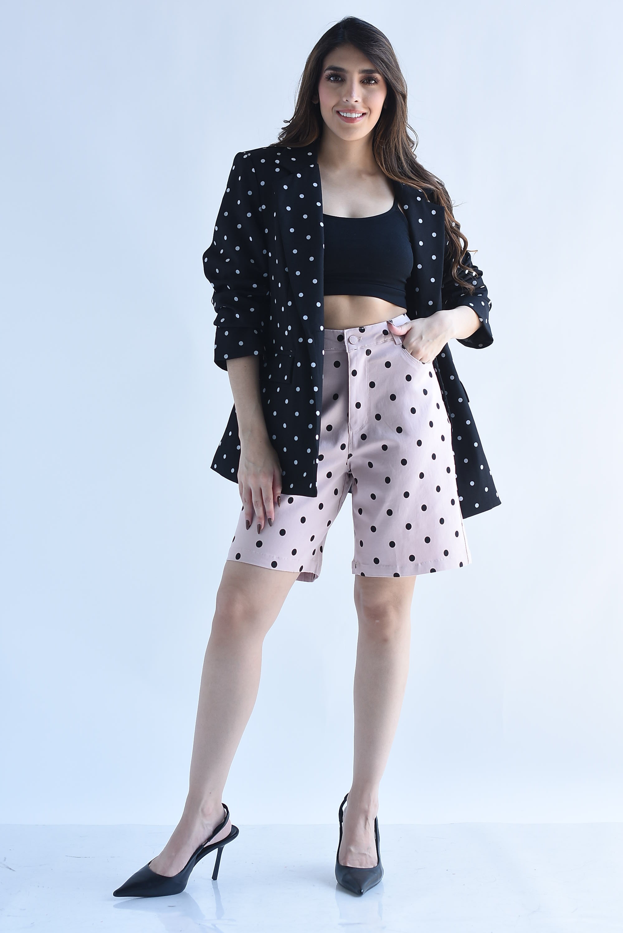 Bermuda wide Denim polka dots