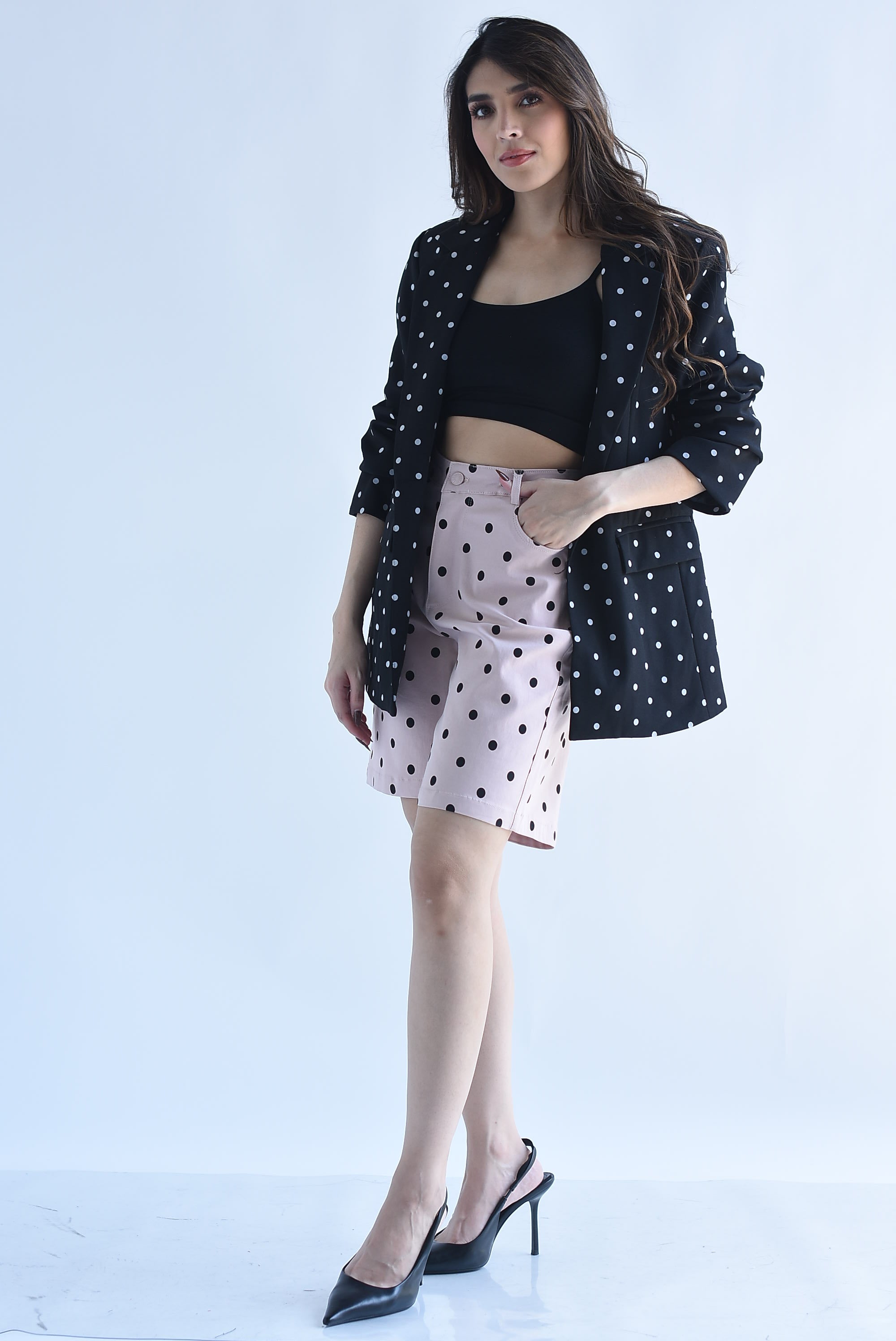 Bermuda wide Denim polka dots