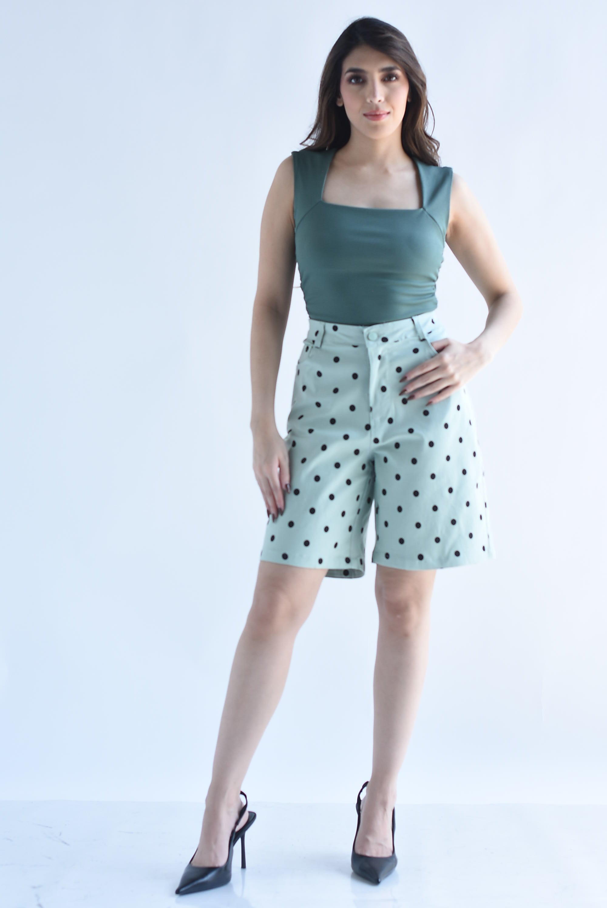 Bermuda wide Denim polka dots