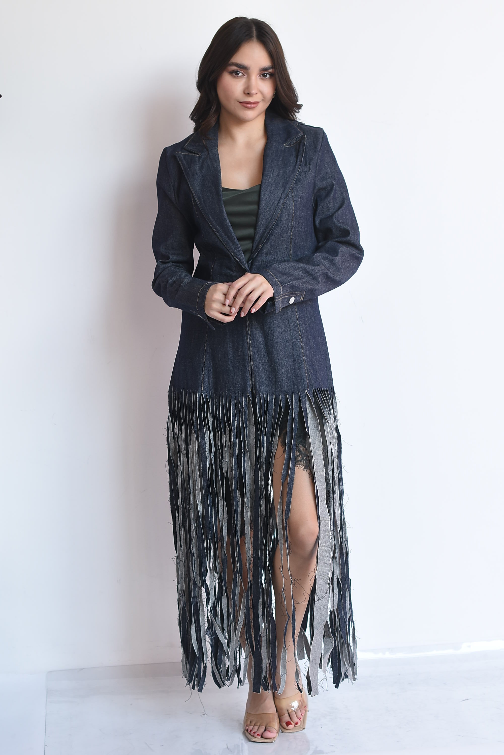 Blazer denim flecos