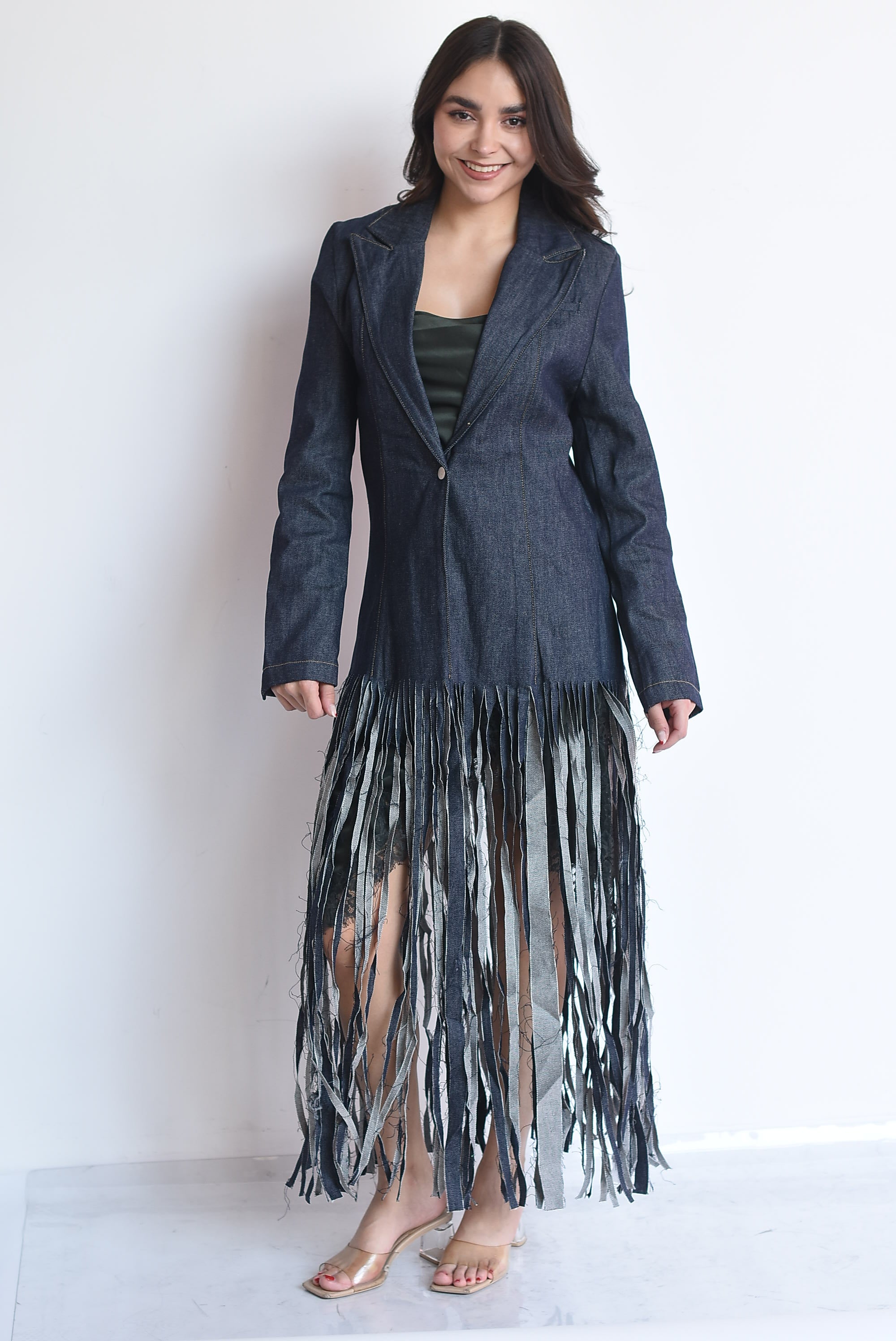 Blazer denim flecos