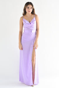 Fashion Styled Vestido lencero con cinturón Lila