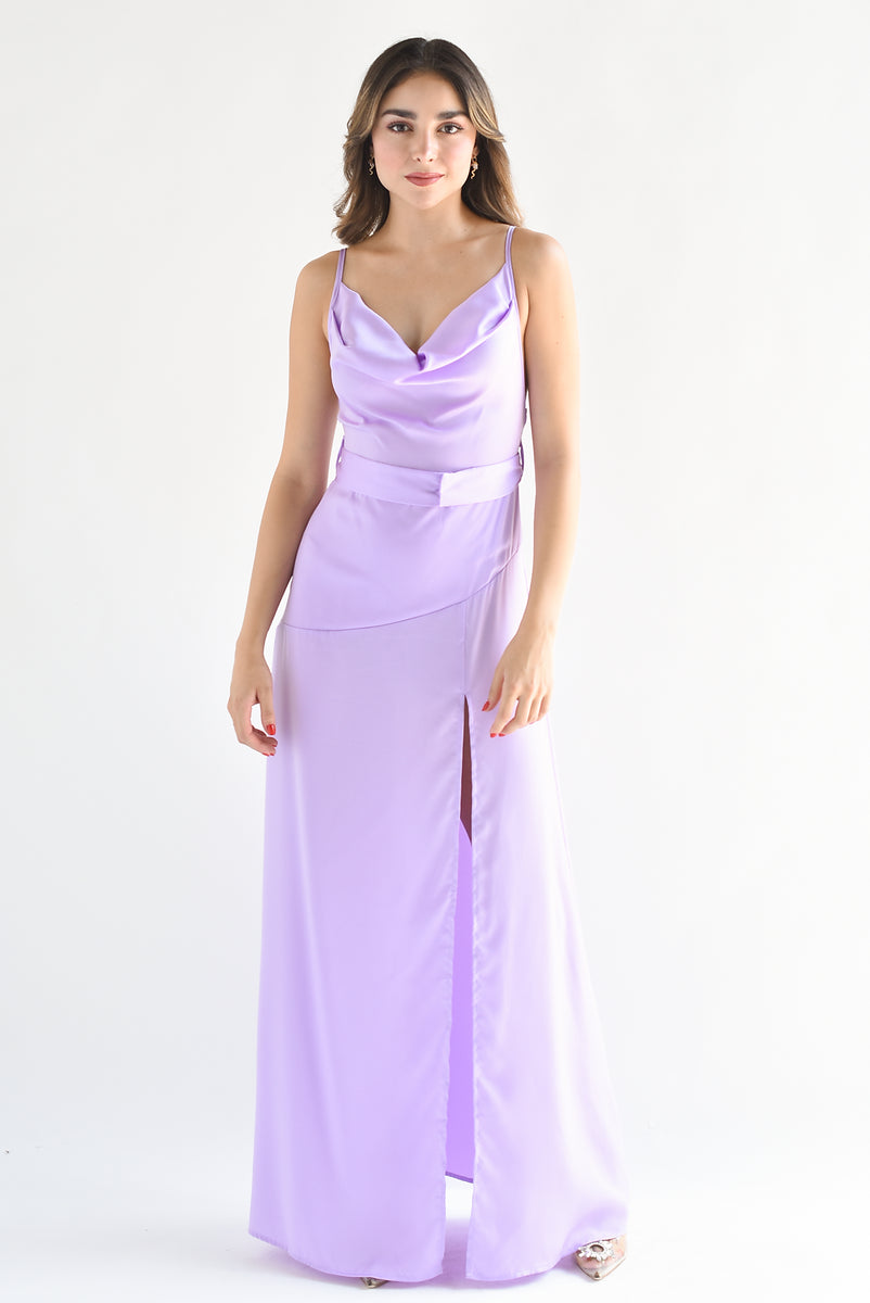 Vestido lencero con cinturón Lila – Fashion Styled