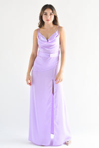 Fashion Styled Vestido lencero con cinturón Lila