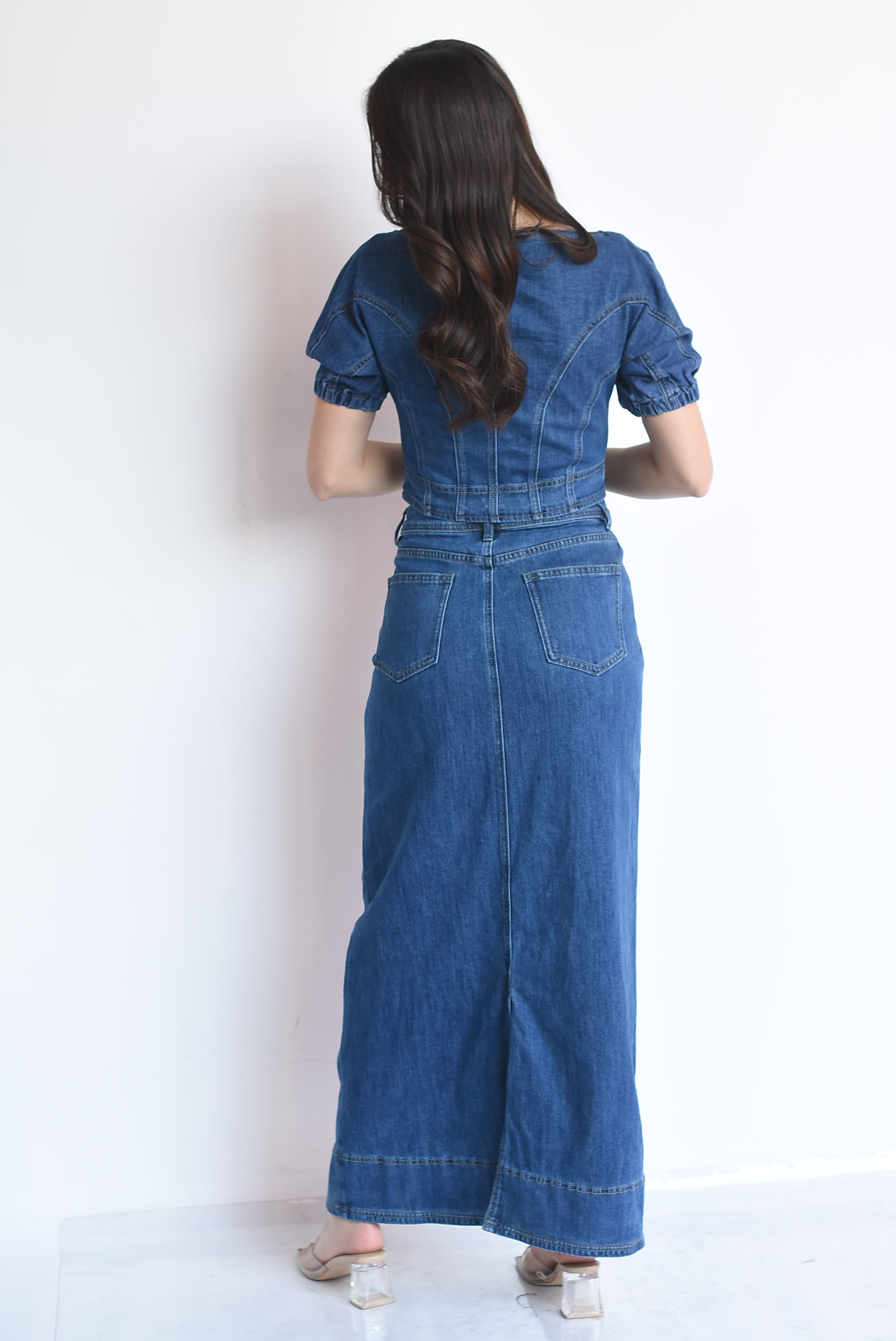 Set Falda y Blusa crop manga globo denim