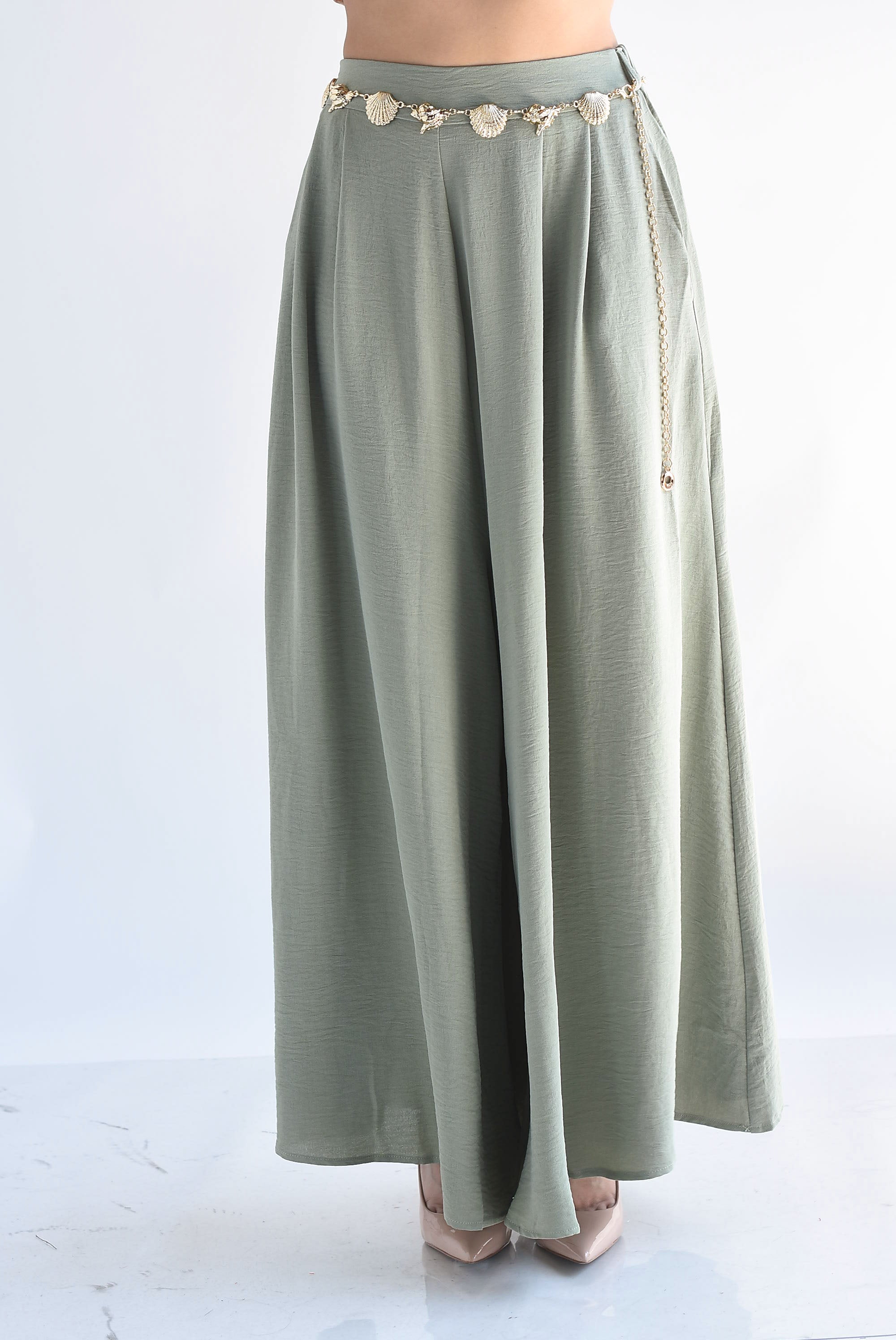 Pantalón pata de elefante cinturón conchas