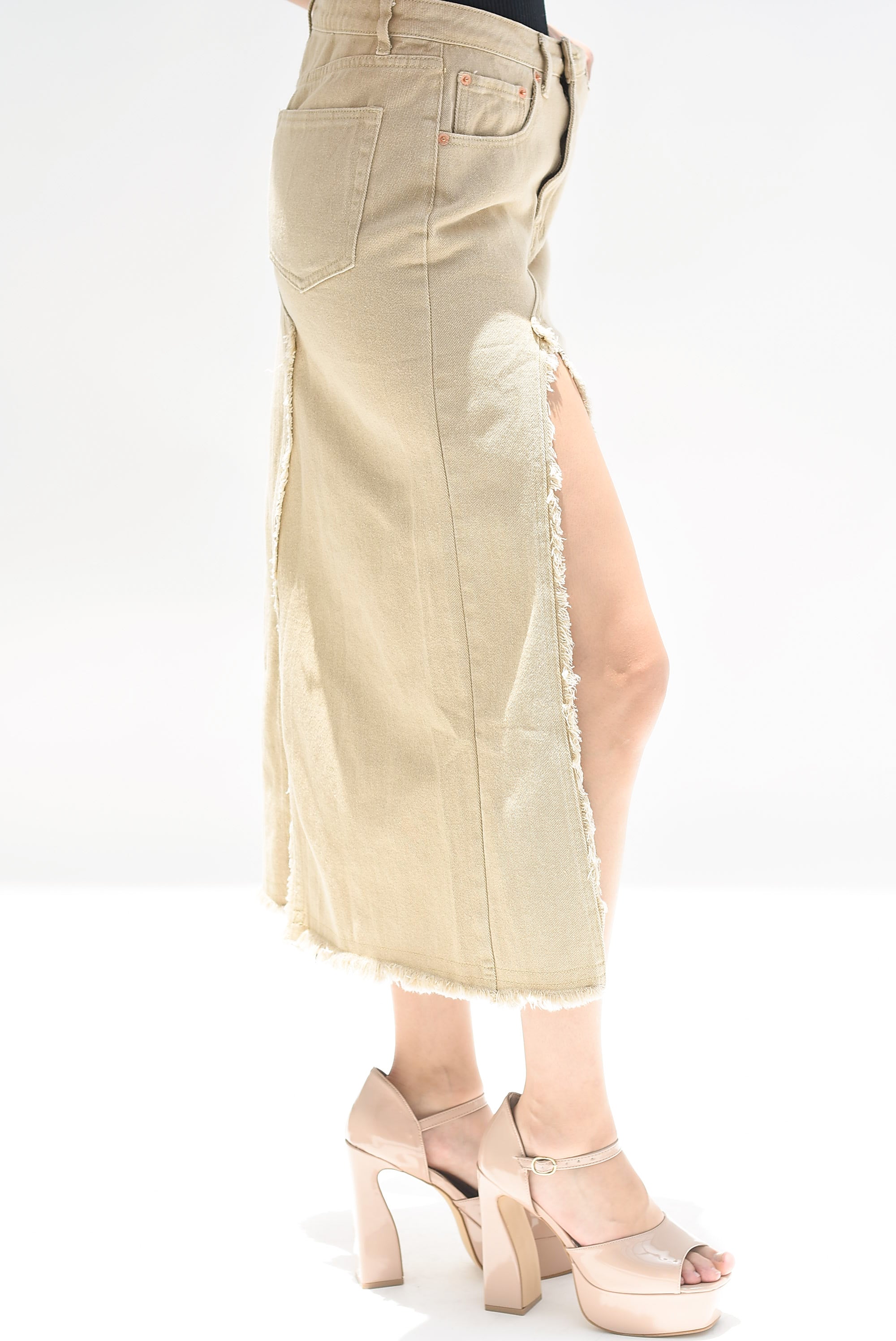 Falda denim abertura Kaki