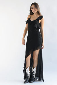 Fashion Styled Vestido largo asimétrico tirante olanes Negro