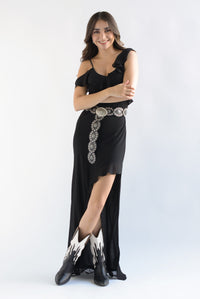 Fashion Styled Vestido largo asimétrico tirante olanes Negro