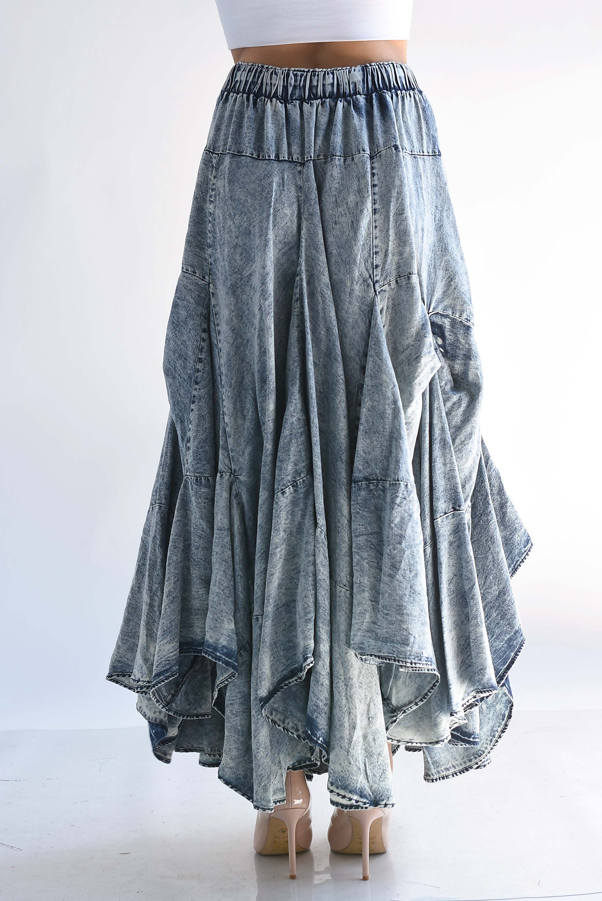 Maxi Falda Denim asimétrica acidwash