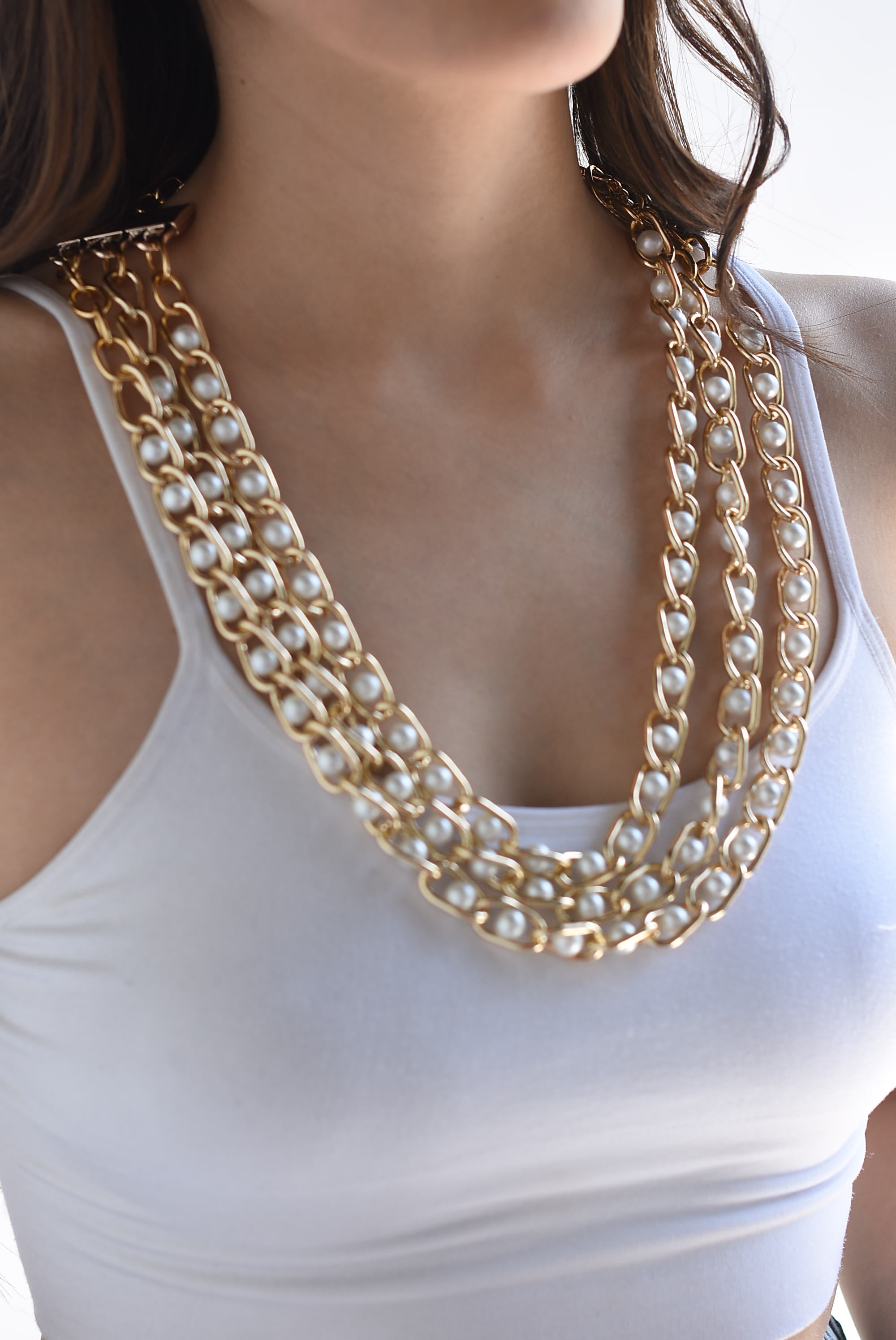 Collar 3 cadenas perlas