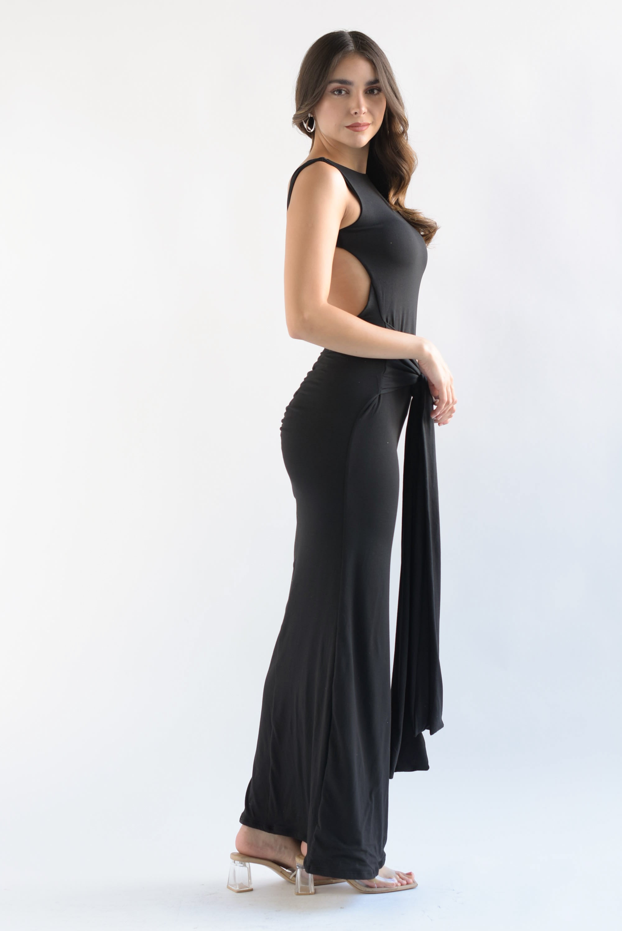 Vestido largo algodón espalda cinta algodón Negro