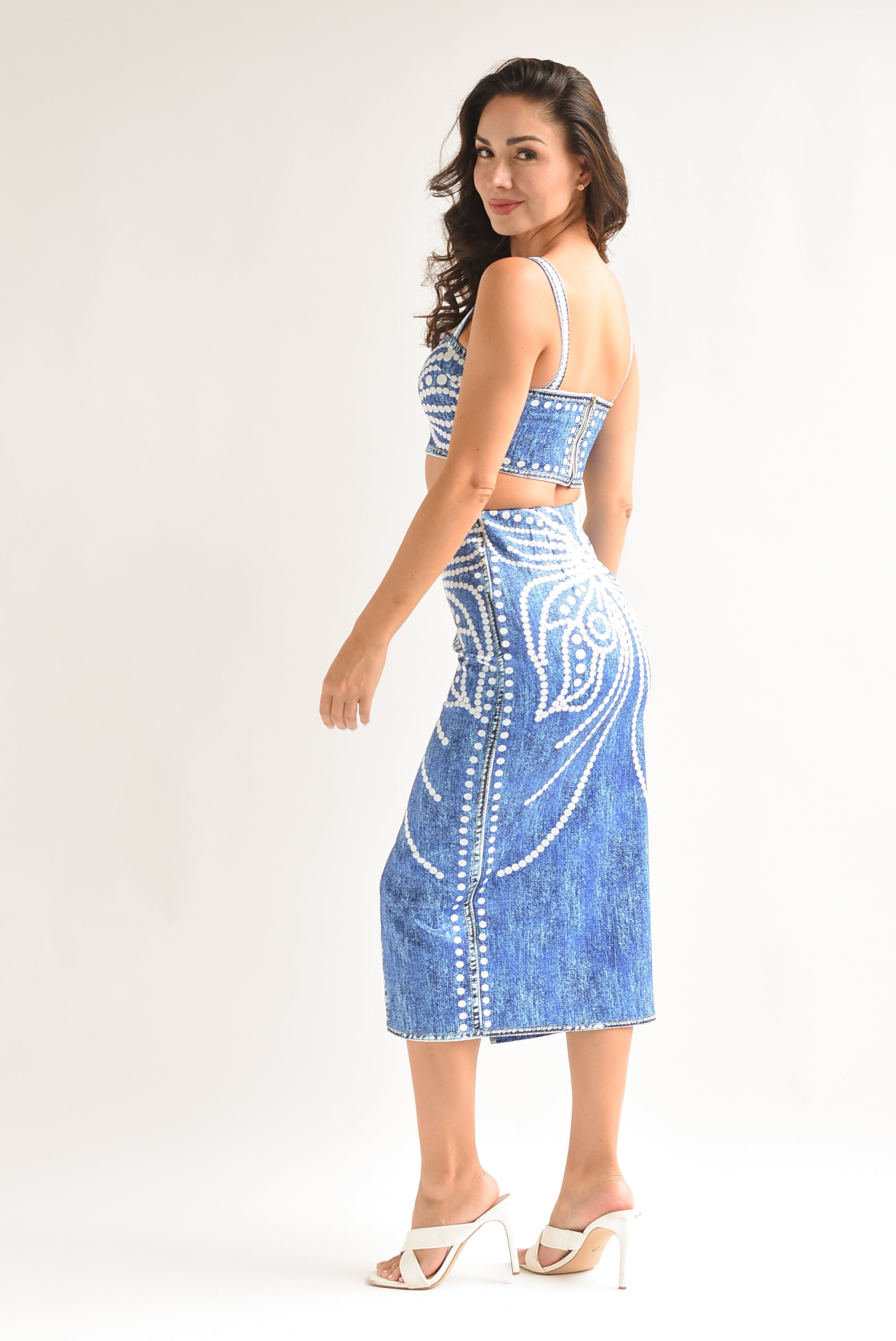 Set Falda y Top simulación perlas con denim