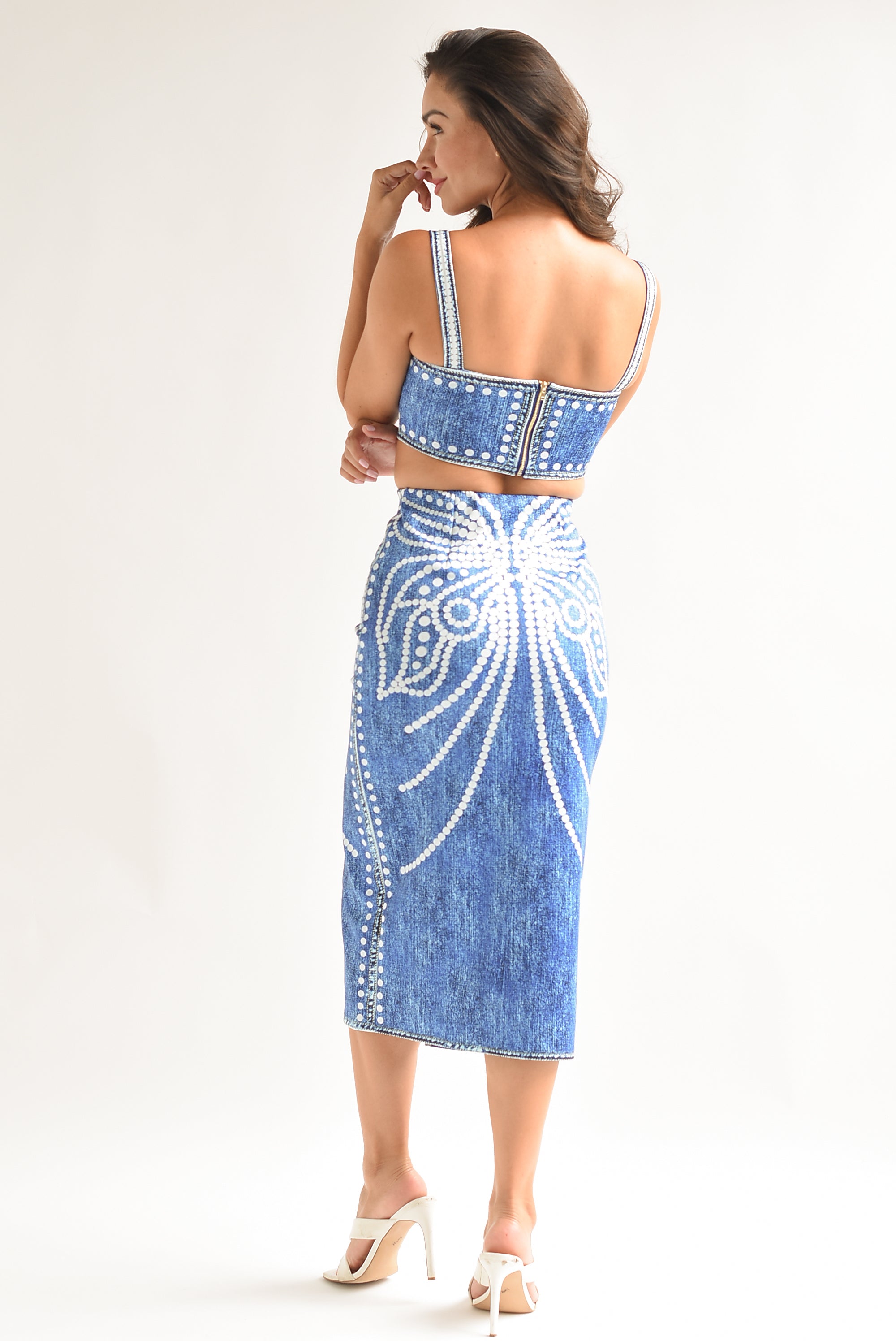 Set Falda y Top simulación perlas con denim