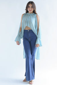 Fashion Styled Blusa cauda trasera asimétrica Aqua
