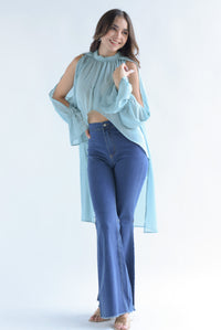 Fashion Styled Blusa cauda trasera asimétrica Aqua