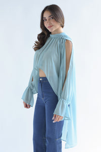 Fashion Styled Blusa cauda trasera asimétrica Aqua