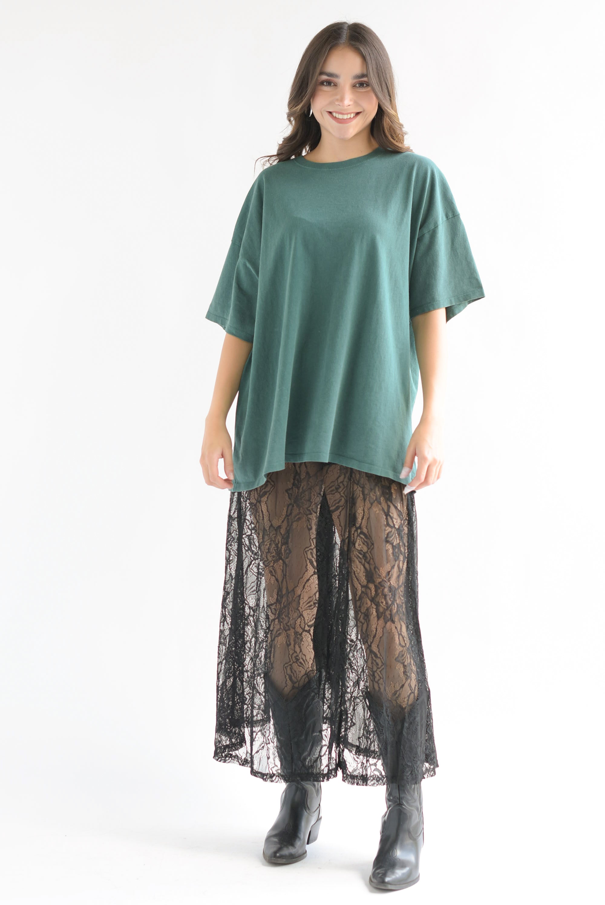 T-Shirt holgada deslavada Verde Esmeralda