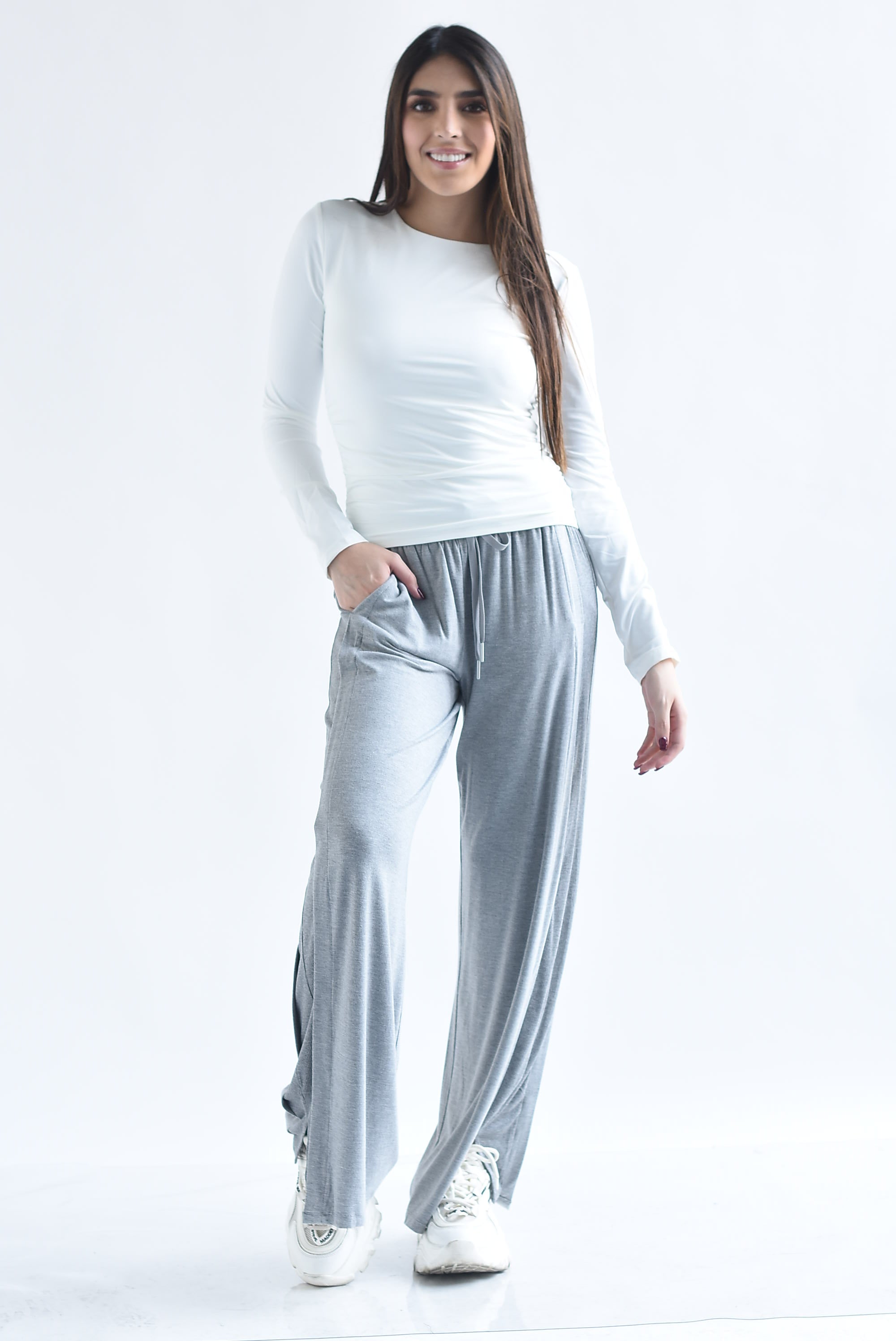 Pantalón algodón wide lateral canalé