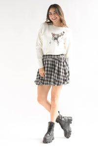 Fashion Styled Falda globo cuadro escocés Negro