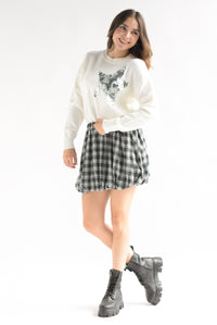Fashion Styled Falda globo cuadro escocés Negro