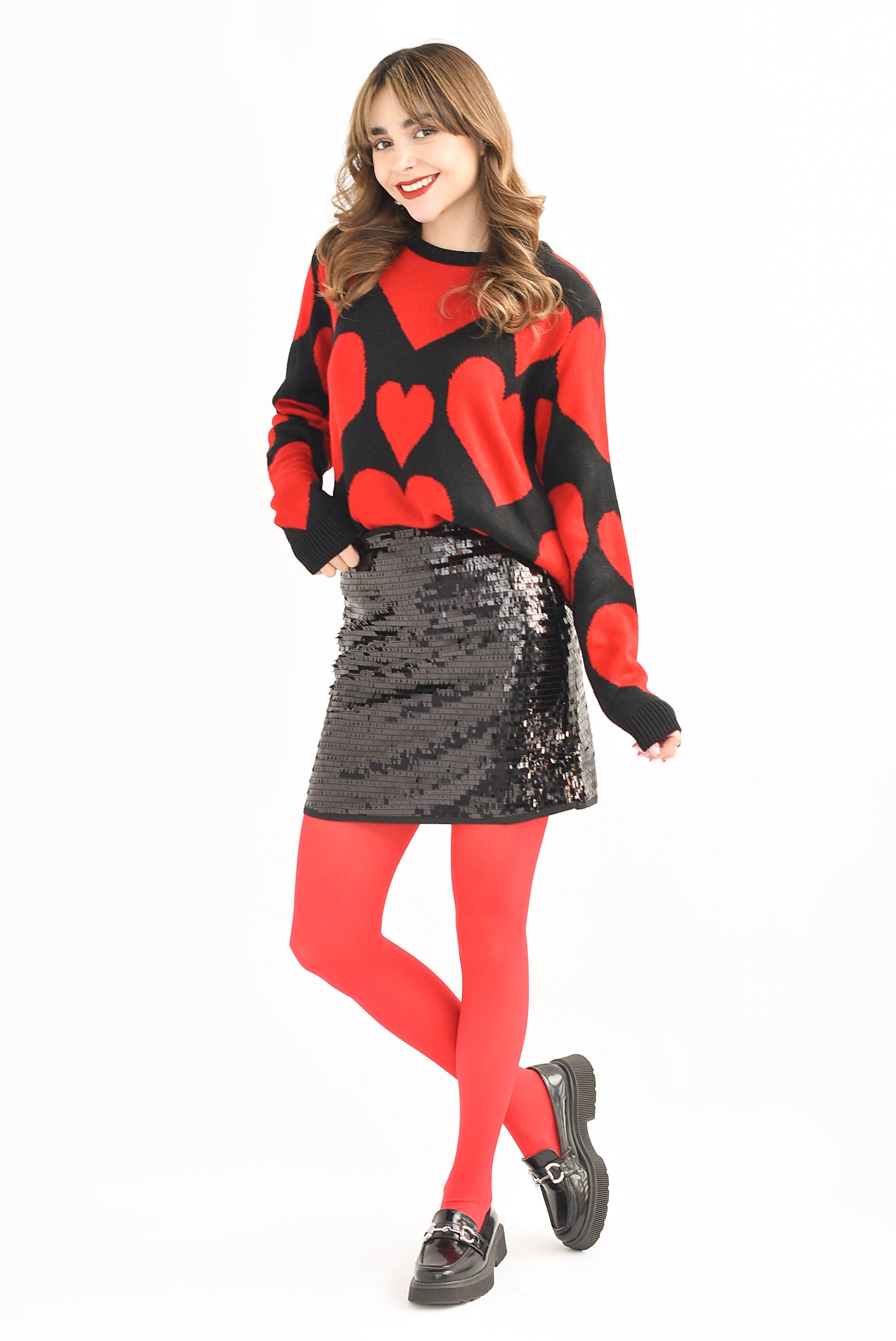 Sweater corazones Rojo con Negro
