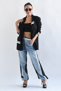 Fashion Styled Jeans encaje track Negro