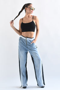 Fashion Styled Jeans encaje track Negro
