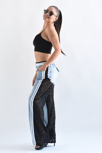 Fashion Styled Jeans encaje track Negro