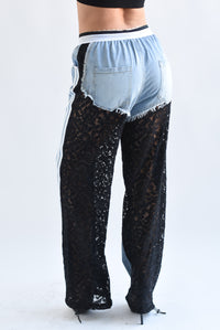 Fashion Styled Jeans encaje track Negro
