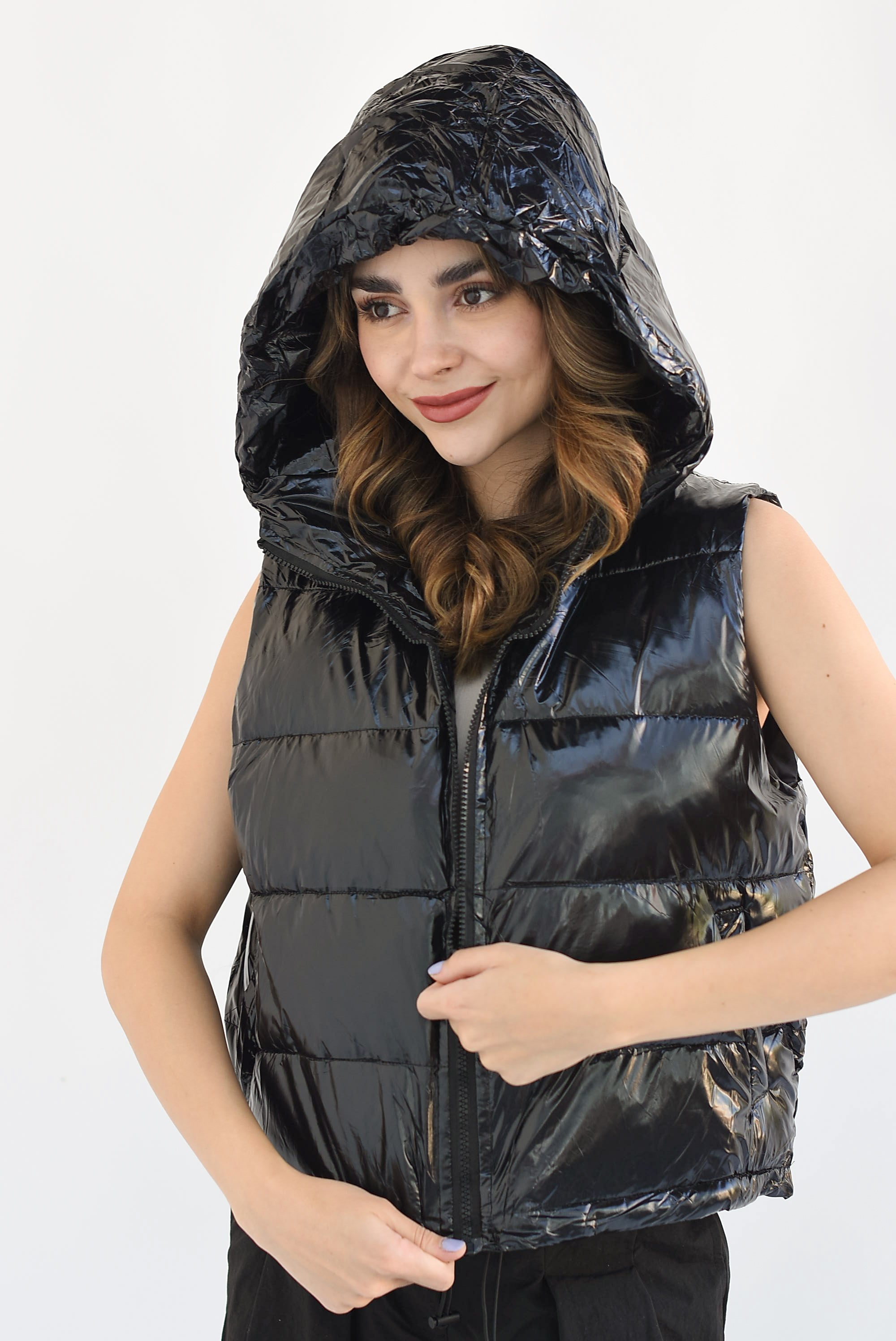 Chaleco puffer Charol Negro