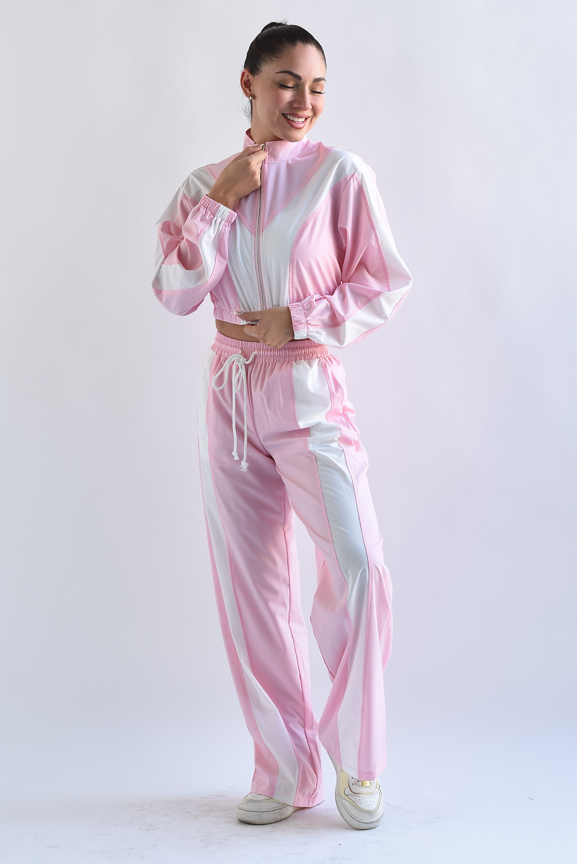 Set Pantalón y Chamarra franjas Rosa Baby