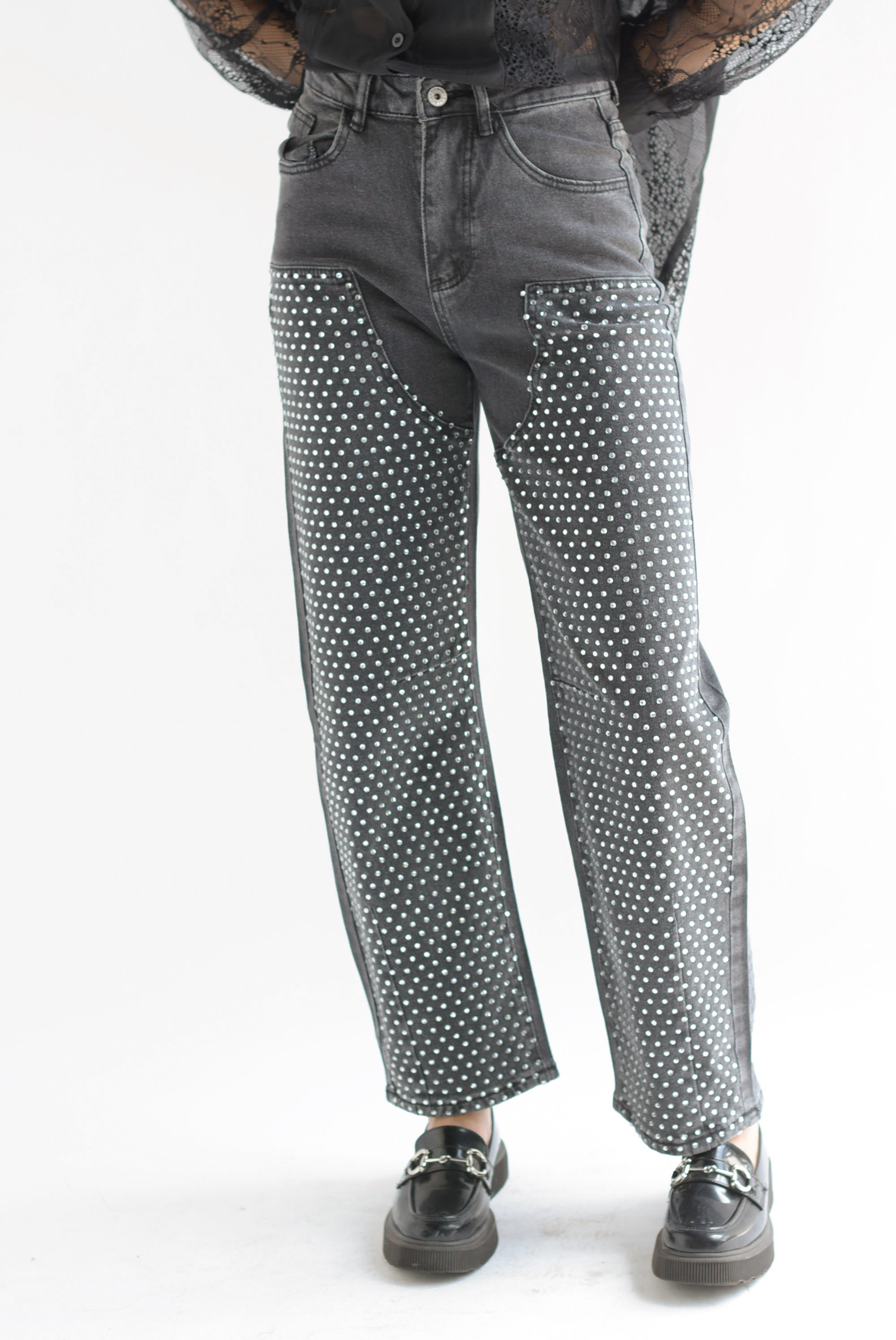 Jeans barrel brillos Negro