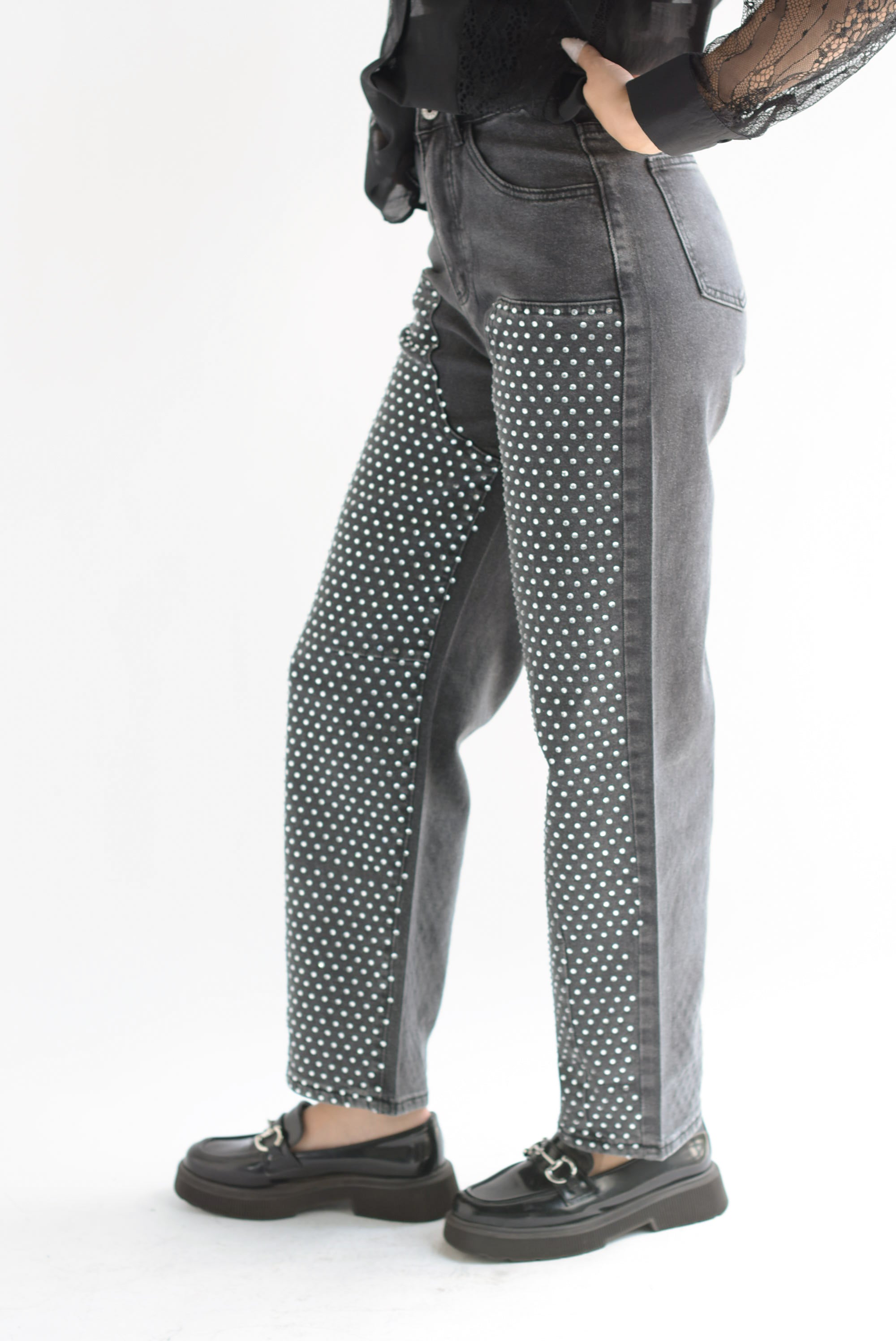 Jeans barrel brillos Negro