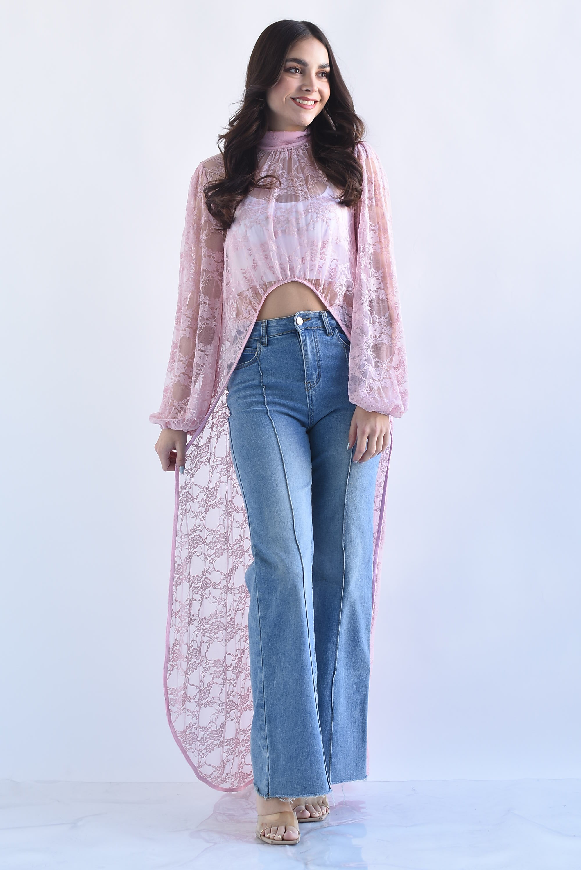 Maxi blusa asimétrica encaje