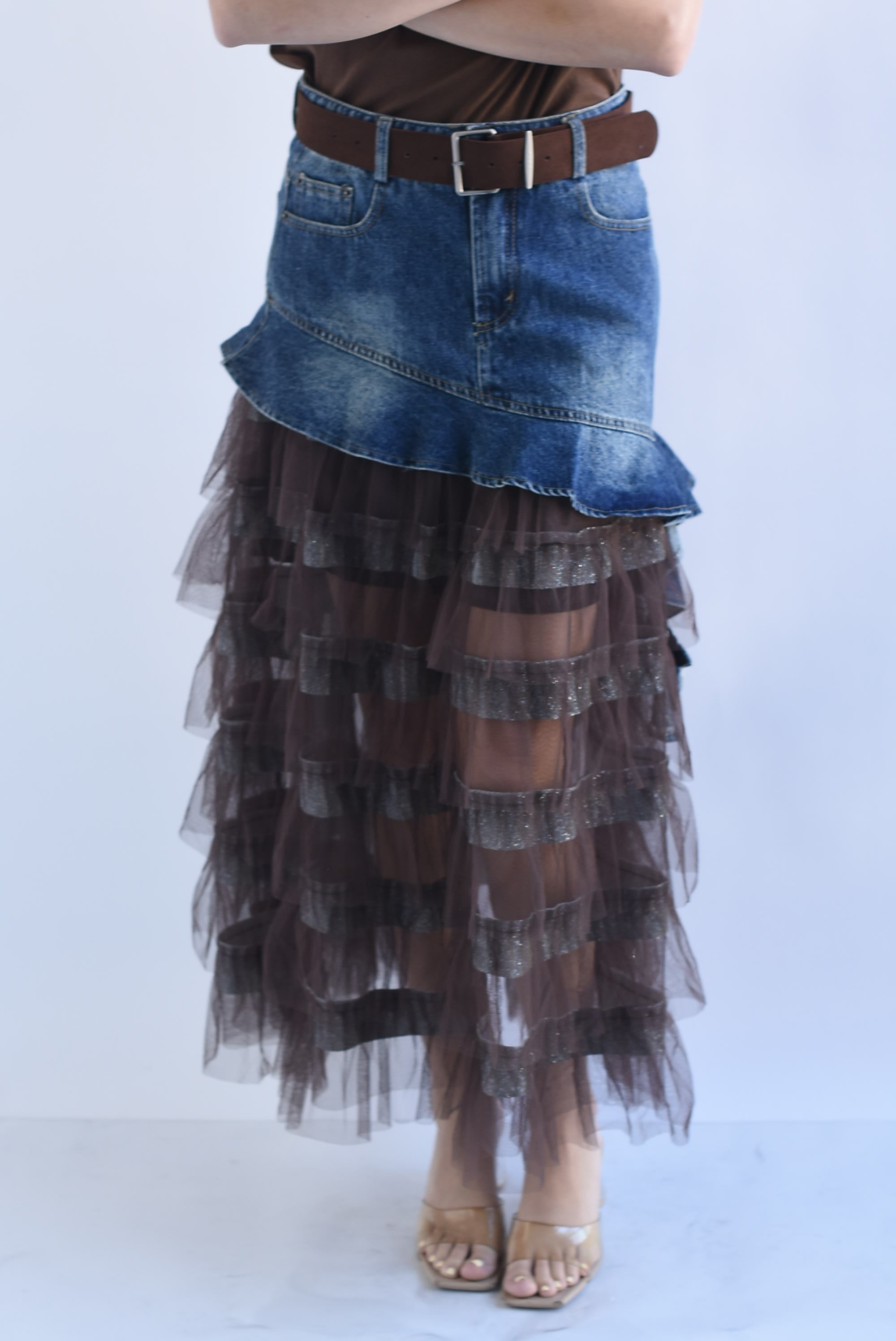 Falda olanes tulle pretina denim Espresso