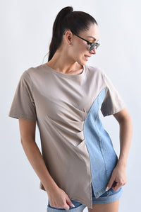 Fashion Styled T-Shirt lateral Denim Moka