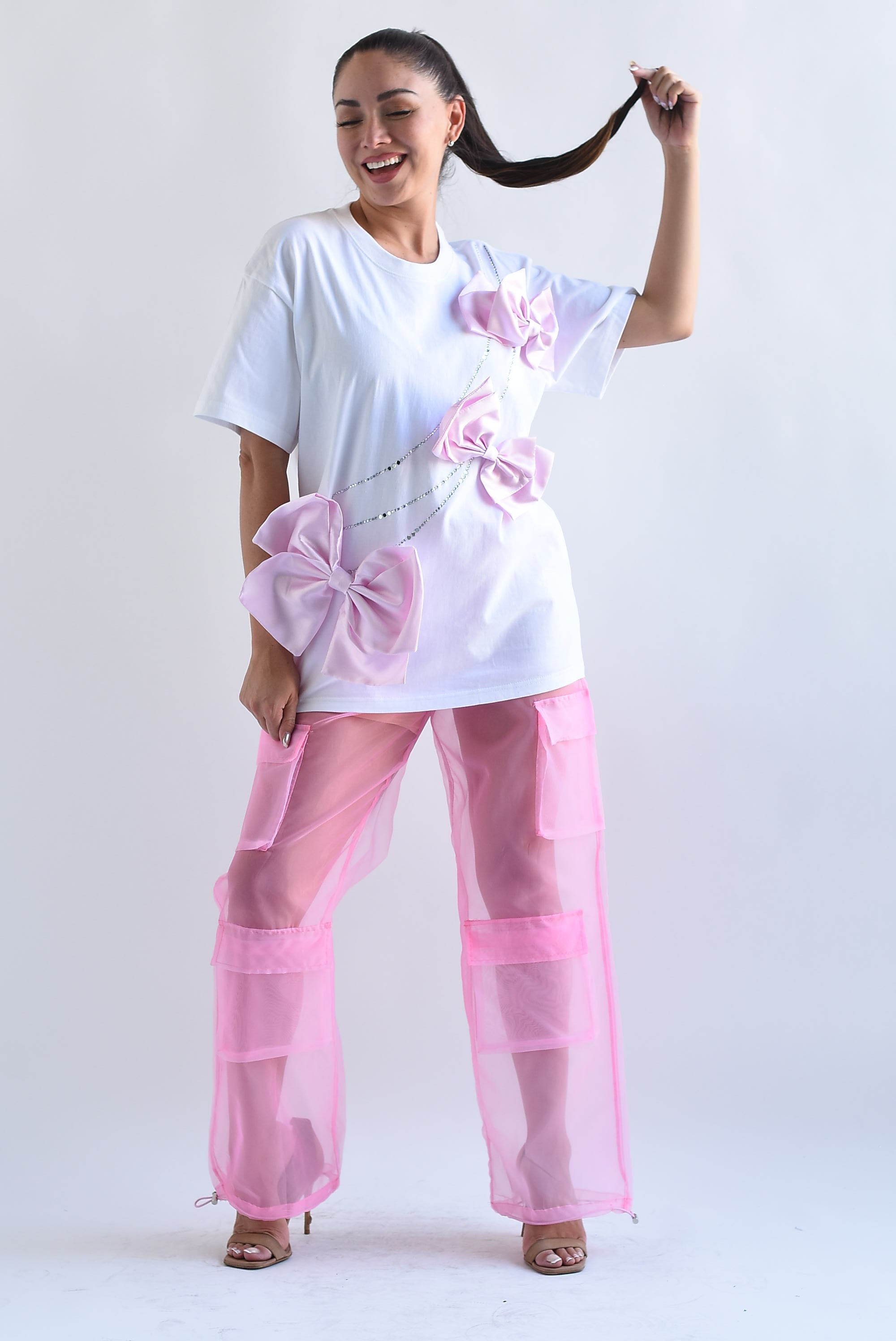 Pantalón cargo transparencia Rosa Bubblegum