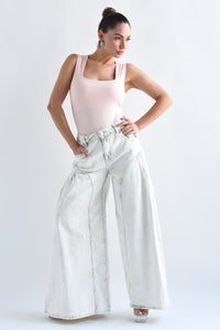 Fashion Styled Jeans súper wide leg acid wash Gris